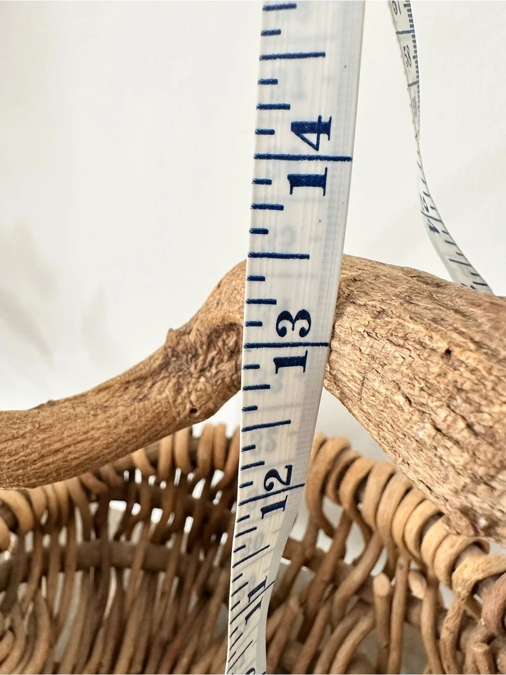 Primitive Natural Woven Thick Vine Basket with Handle - Tan Asymmetrical Gather